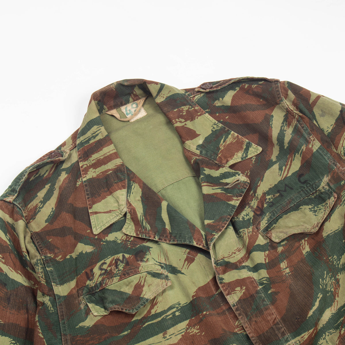 50s-60s Vintage French Army M47 Lizard Camo HBT Jacket - Large
