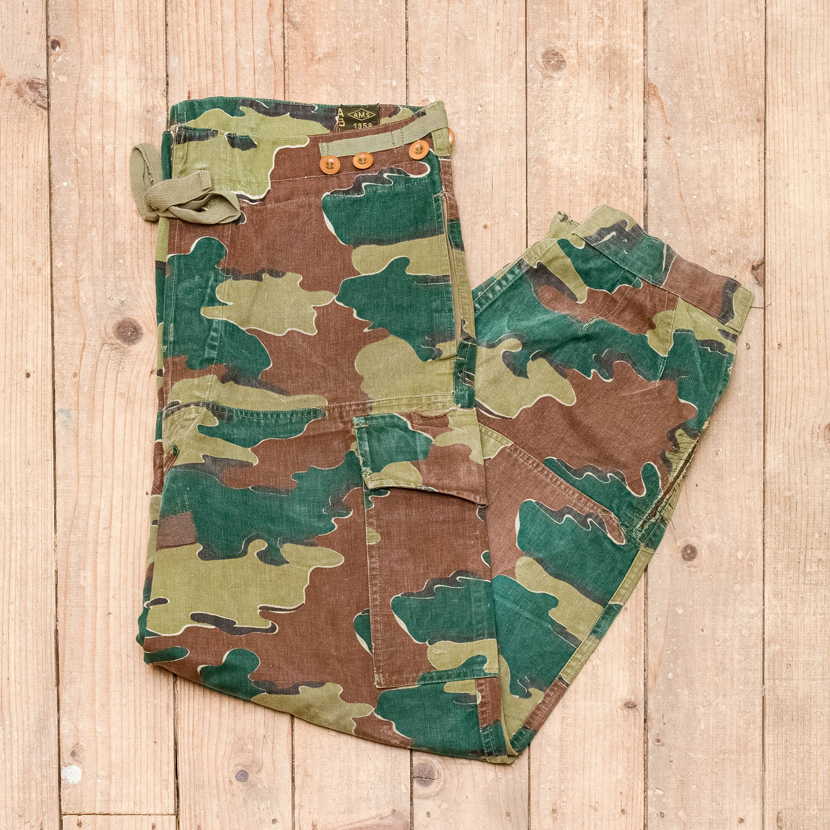 50s Vintage Belgian Army Jigsaw Camo Combat Trousers - 38x28