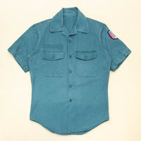 60s Vintage US Job Corps Blue Shirt w/ Graffiti - Small