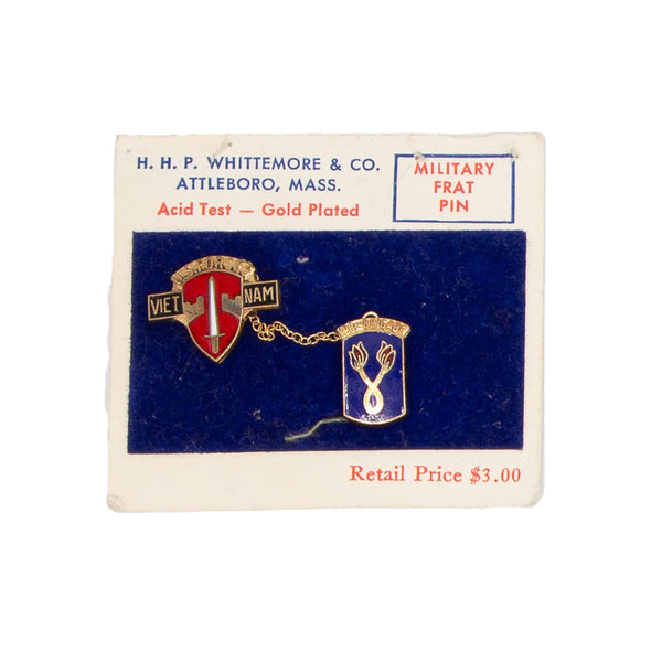 NOS 1960s Vietnam Era MACV / 196th LIB Gold Plated Sweetheart / Frat Pins