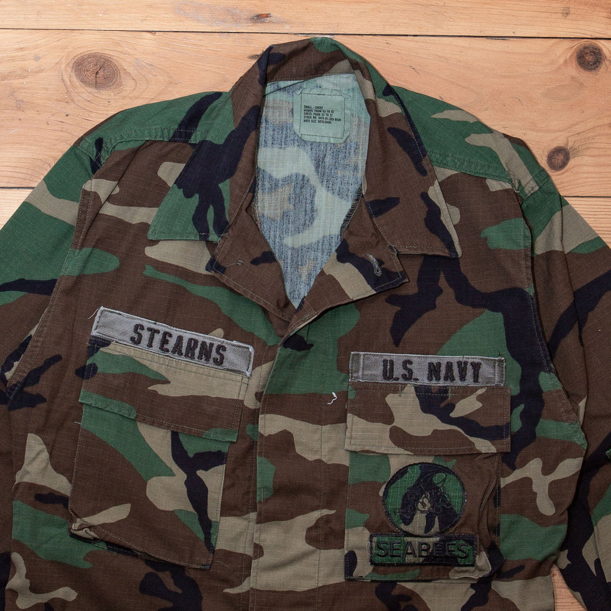 90s Vintage US Navy Seabees Woodland Hot Weather BDU Combat Coat