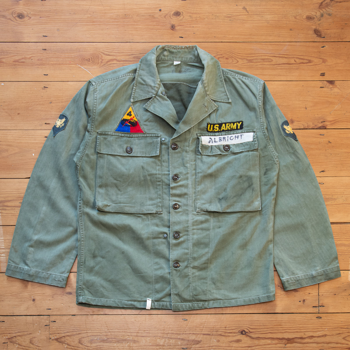 1940s Vintage 4th Armored Division 13-Star Button HBT Utility Shirt