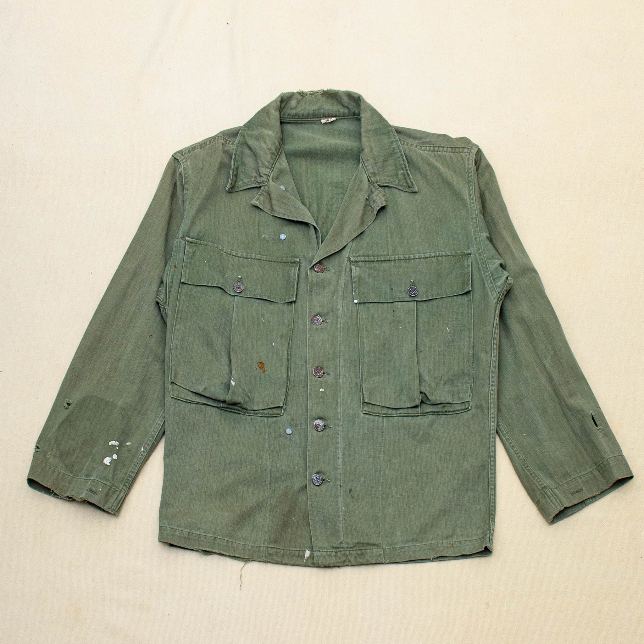 ヴィンテージ バケットハット 40s 50s PWステンシル ミリタリー ワーク Distressed 40s WW2 Vintage '45D' HBT Jacket - Medium – Omega Militaria