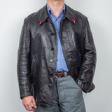 50s Vintage French Leather Pompier Firefighter Coat - Medium