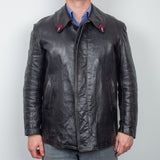 50s Vintage French Leather Pompier Firefighter Coat - Medium
