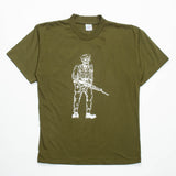 80s Vintage British Army OD Green Graphic T-Shirt - Small