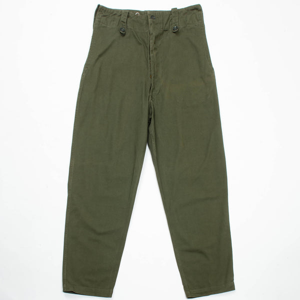 NOS 60s Vintage British Army Green Cotton Overall Trousers - 34x35