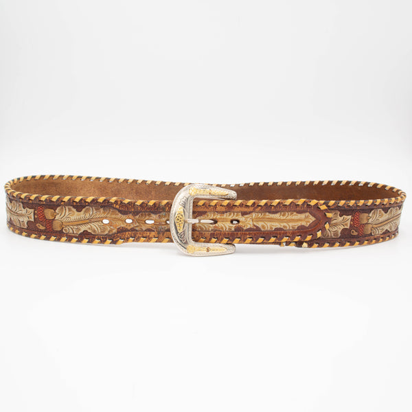 1970s Vintage Embossed Western Leather Belt 36" Omega Militaria