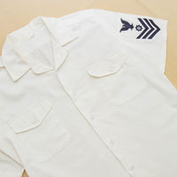 60s Vietnam War Vintage US Navy White Cotton Soft-Collar Shirt - Medium