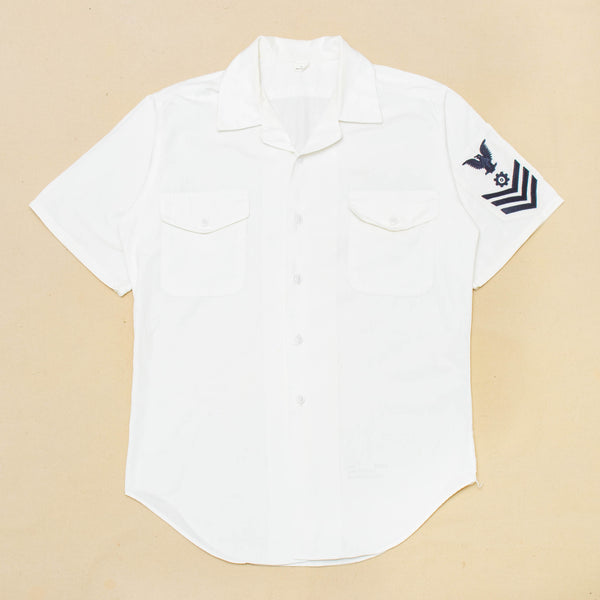 60s Vietnam War Vintage US Navy White Cotton Soft-Collar Shirt - Medium
