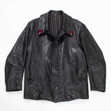 50s Vintage French Leather Pompier Firefighter Coat - Medium