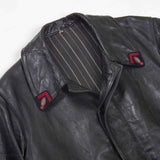 50s Vintage French Leather Pompier Firefighter Coat - Medium