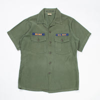 60s Vietnam War Vintage US Navy 3rd Pattern OG-107 Sateen Utility Shirt - Medium