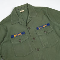 60s Vietnam War Vintage US Navy 3rd Pattern OG-107 Sateen Utility Shirt - Medium