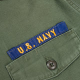 60s Vietnam War Vintage US Navy 3rd Pattern OG-107 Sateen Utility Shirt - Medium