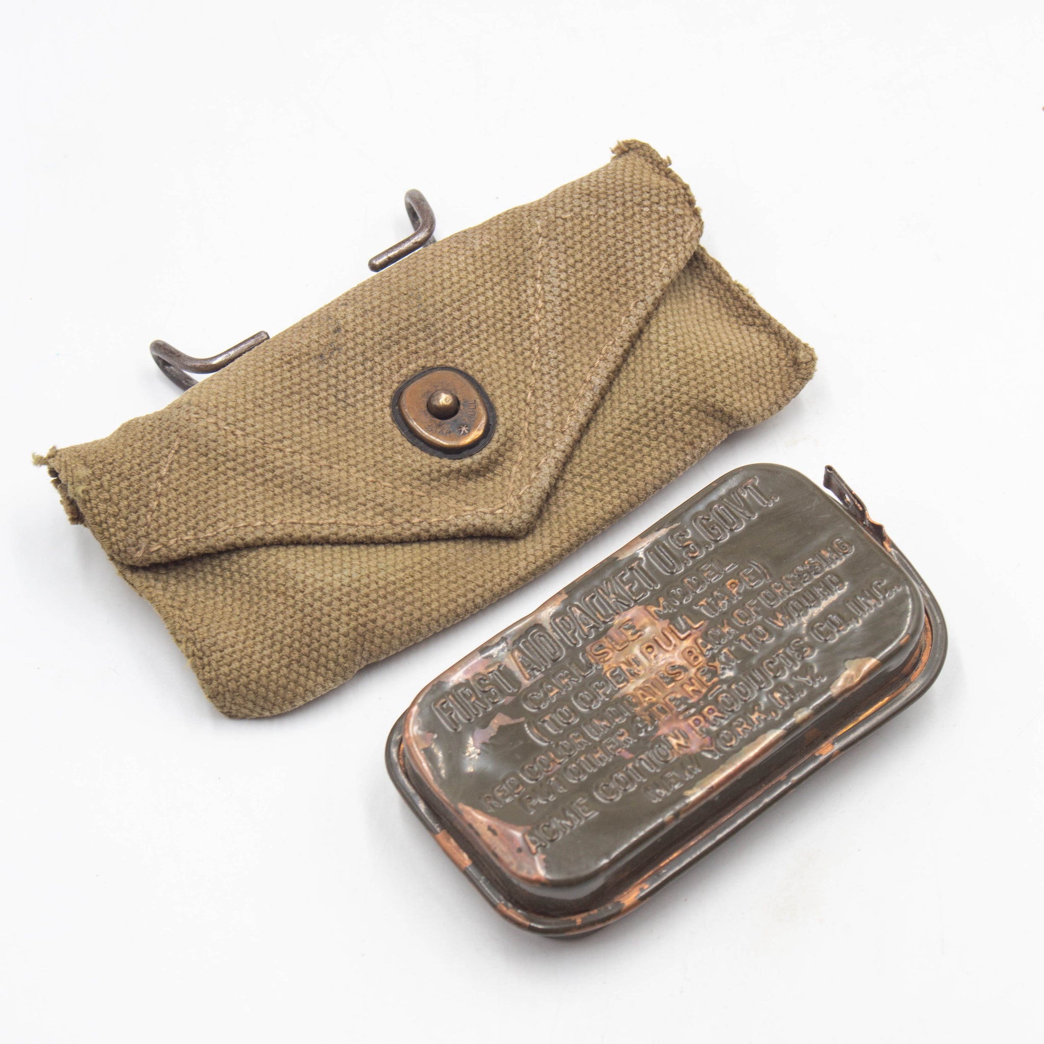 40s WW2 US Army First Aid Carlisle Dressing Tin & Pouch – Omega
