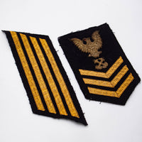 60s Vietnam War Vintage Gold Bullion Petty Officer 3 (PO3) Rate Patch & Stripes