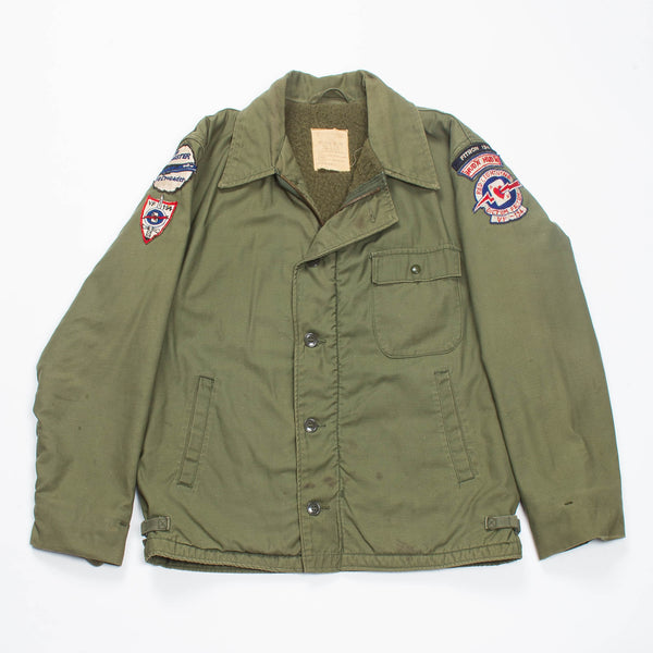 70s Vintage US Navy Jet Pilot Patched A-2 Deck Jacket - Large