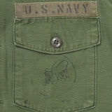 60s Vietnam War Vintage Seabees 3rd Pattern OG-107 Sateen Utility Shirt - Medium