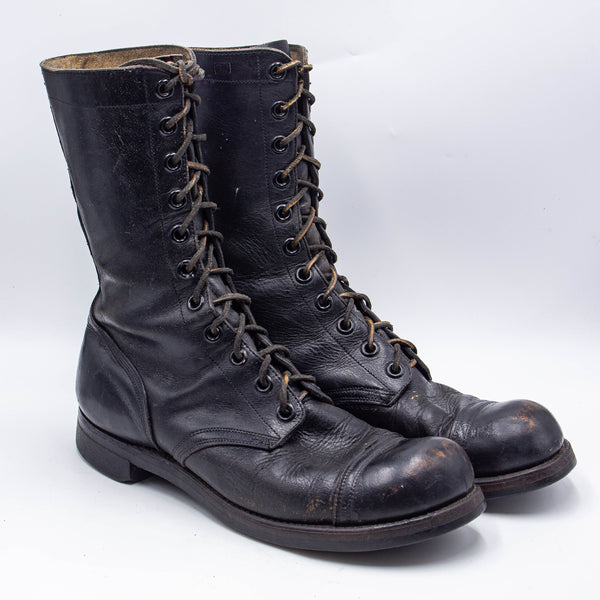 50s Vietnam War Vintage US Army Black Leather Jump Boots - UK 9