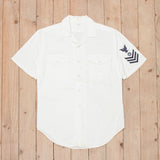 Original 1960s Vietnam War Vintage US Navy White Cotton Soft-Collar Shirt - Medium