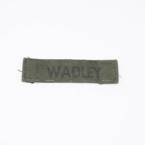 60s Vietnam War US Army 'Wadley' Subdued Stamped Name Tape