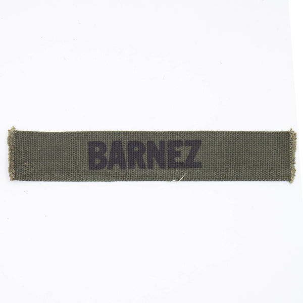 60s Vietnam War US Army 'Barnez' Subdued Stamped Name Tape