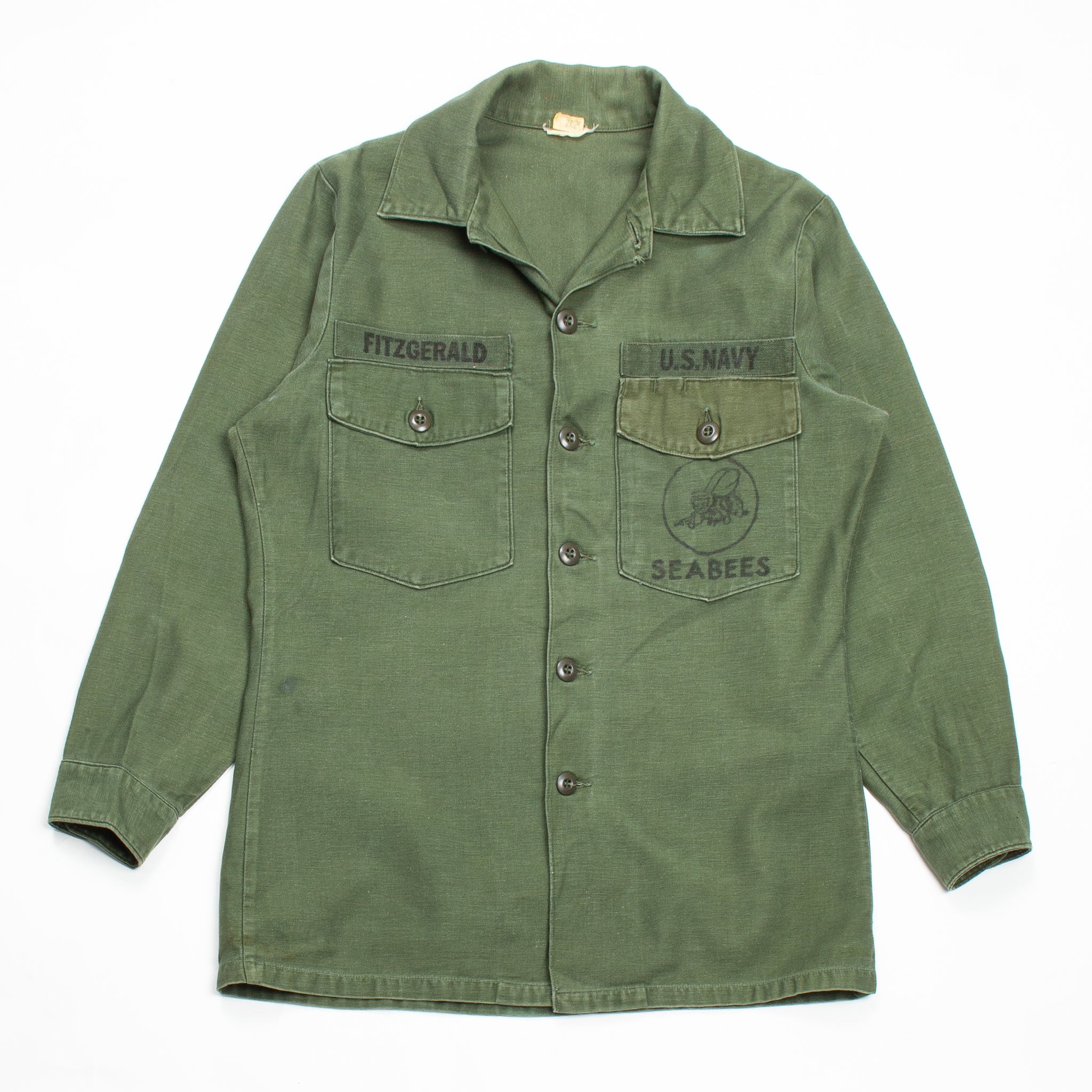 60s Vietnam War Vintage Seabees 3rd Pattern OG-107 Sateen Utility