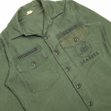 60s Vietnam War Vintage Seabees 3rd Pattern OG-107 Sateen Utility Shirt - Medium