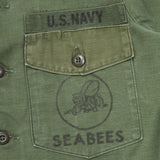60s Vietnam War Vintage Seabees 3rd Pattern OG-107 Sateen Utility Shirt - Medium