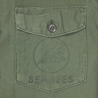 60s Vietnam War Vintage Seabees 3rd Pattern OG-107 Sateen Utility Shirt - Medium