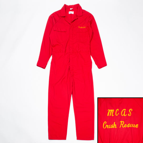 60s Vintage Red USMC ARFF Crash Rescue Coveralls - Medium