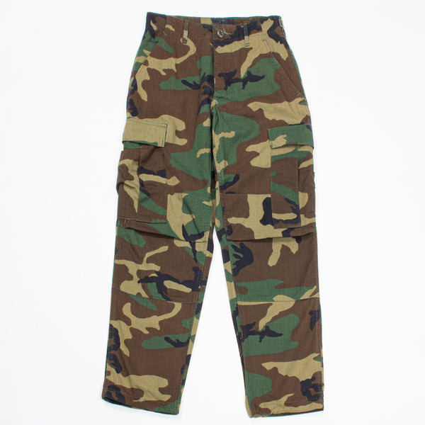 NOS 1981 Vintage US Military Temperate Woodland BDU Combat Trousers - 25x29