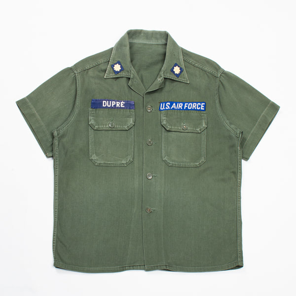 60s Vietnam War Identified USAF OG-107 Sateen Utility Shirt - Large
