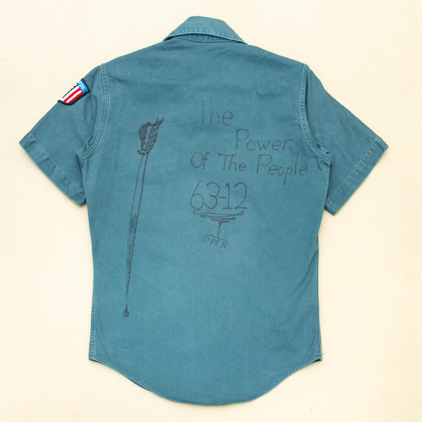 60s Vintage US Job Corps Blue Shirt w/ Graffiti - Small
