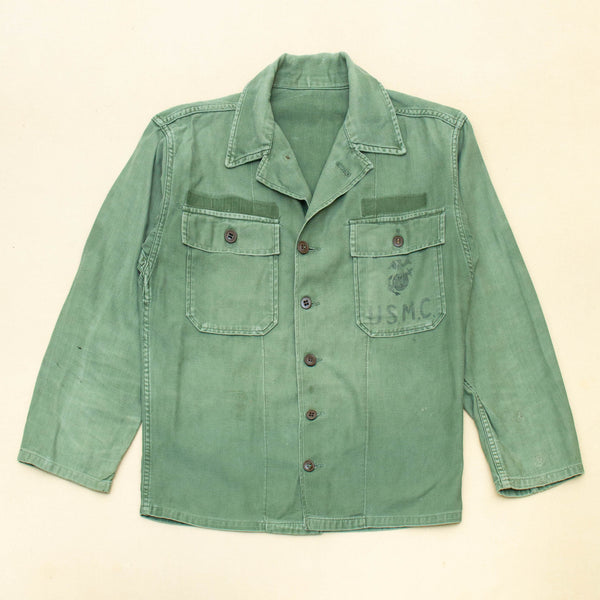 Distressed 60s Vintage 1st Pattern USMC OG-107 Utility Shirt - Medium