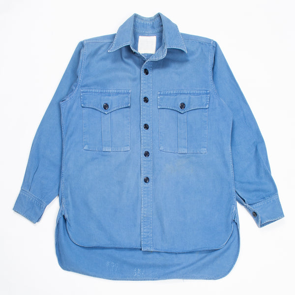 60s Vintage Royal Navy Blue Working Dress Shirt - Small