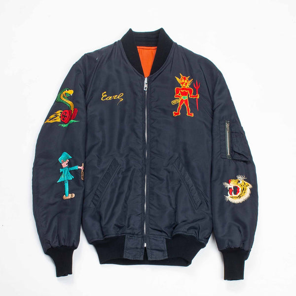 70s Vintage Korean Tailor-Made Souvenir Bomber Jacket - Large