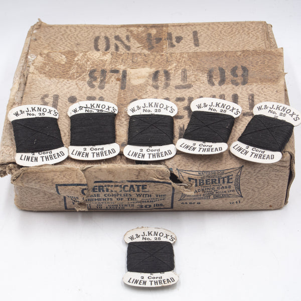 1950s Deadstock W&J Knox No. 25 2-Cord Black Linen Thread