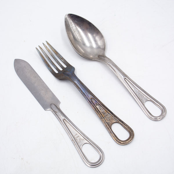 Original WW2-Vietnam War Mess Knife, Fork & Spoon Cutlery Set