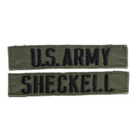 1960s US-Made Subdued Embroidered 'Sheckell' US Army / Name Tape Set
