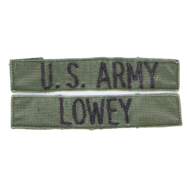 1960s US-Made Subdued Embroidered 'Lowey' US Army / Name Tape Set
