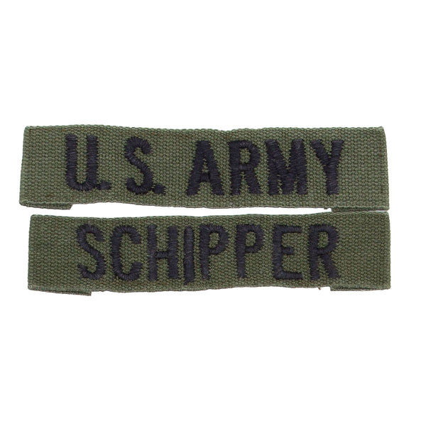 1960s US-Made Subdued Embroidered 'Schipper' US Army / Name Tape Set