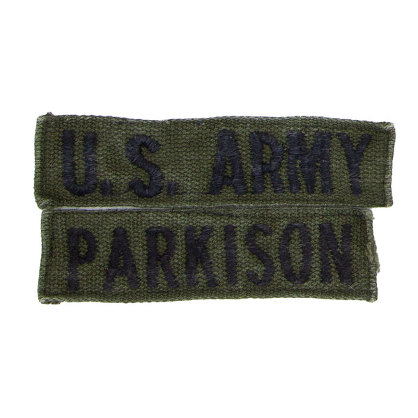1960s US-Made Subdued 'Parkison' US Army / Name Tape Set