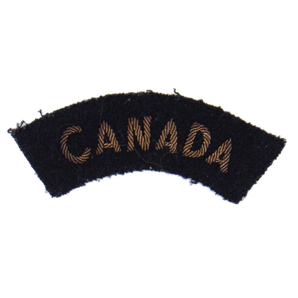1940s WW2 Vintage Canadian Navy Black Wool Bullion 'Canada' Tab / Ark Patch